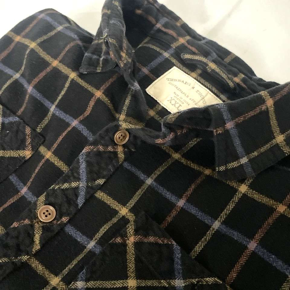 Camisa de franela a cuadros manga larga con cuello XXL abotonada THREADS 4 THROUGHT Foto 3 de 4