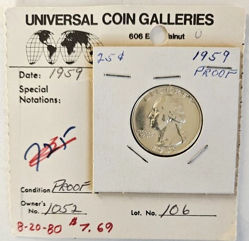 1959-P Proof Washington Quarter ~ 90% Silver