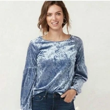 LC Lauren Conrad Light Blue Crushed Velvet Top, Size XS