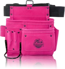 5 Pocket Suede Leather Tool Belt/Bag | Pink | Multipurpose Leather Tool Belt for