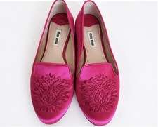 Miu Miu Pink Satin Embroidered Flats Size 35.5 / 5.5 US