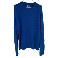 Chaps Mens Royal Blue Cable Knit Sweater XL Classic Cotton Crew Neck Pullover