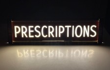 VTG 30s PRESCRIPTIONS Lighted Pharmacy Sign Reverse Glass Neon Products Lima OH