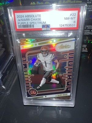 Panini Absolute Football Ja'Marr Chase Purple Spectrum 1/5 PSA 8 Jersey Match