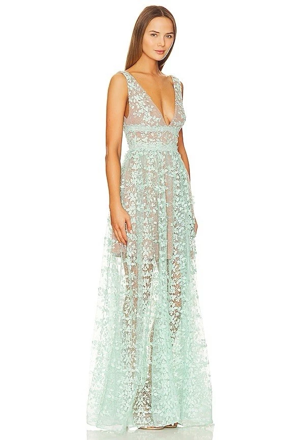 NWOT Bronx and Banco Megan Lace Maxi Dress in Green LARGE - Image 2 of 4