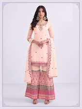 Pakistani Style Bollywood Festive Wear Sharara in Peach Elegant Bridal or Party