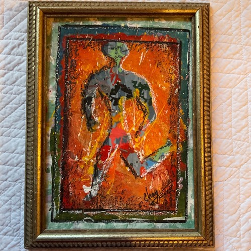 VINTAGE 90s abstract original hand painted PAINTING by C.Cole running portrait - Picture 8 of 8