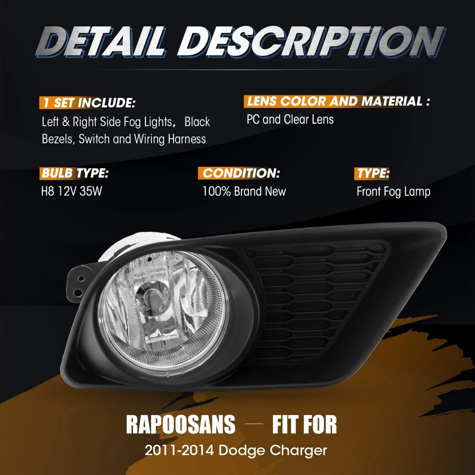 Par de luces antiniebla luces de parachoques + kit de interruptor y cableado para Dodge Charger 2011-2014 Foto 3 de 4