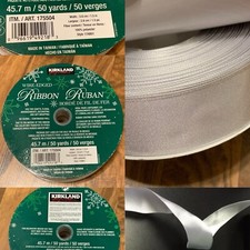 NEW Kirkland Wire-Edged Ribbon 50 Yards 1.5" Wide 100 Polyester, Light Silver