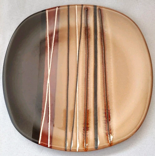 SET OF 4 HOME TRENDS / BETTER HOMES BAZAAR BROWN BURGUNDY DINNER PLATES 10 5/8"