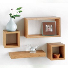 Set Of 4 Wooden Floating Cube Shelves Wall Hanging Storage Display Deco Shelving