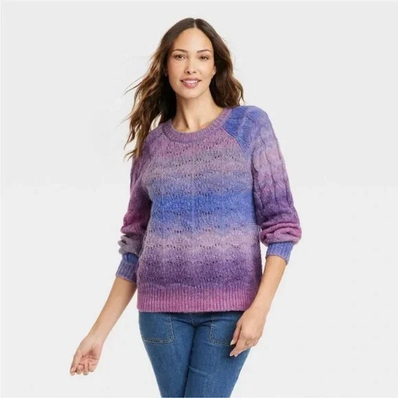 Knox Rose Women's Marled Crewneck Sweater Blue Purple Size XS