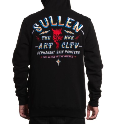 Sullen schwarz Hautmaler Teufel Langarm Hoodie Fleece Oberteil Tätowierer UK