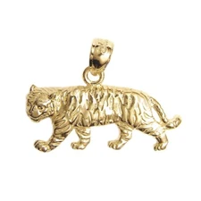 New 14k Yellow Gold Tiger Pendant