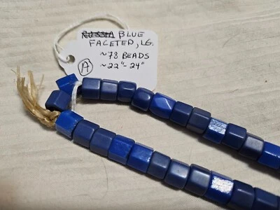 Vintage Russian/Czech blue faceted trade beads.Strand~78 beads,6-7mm, $160.00, A - Image 1 of 2