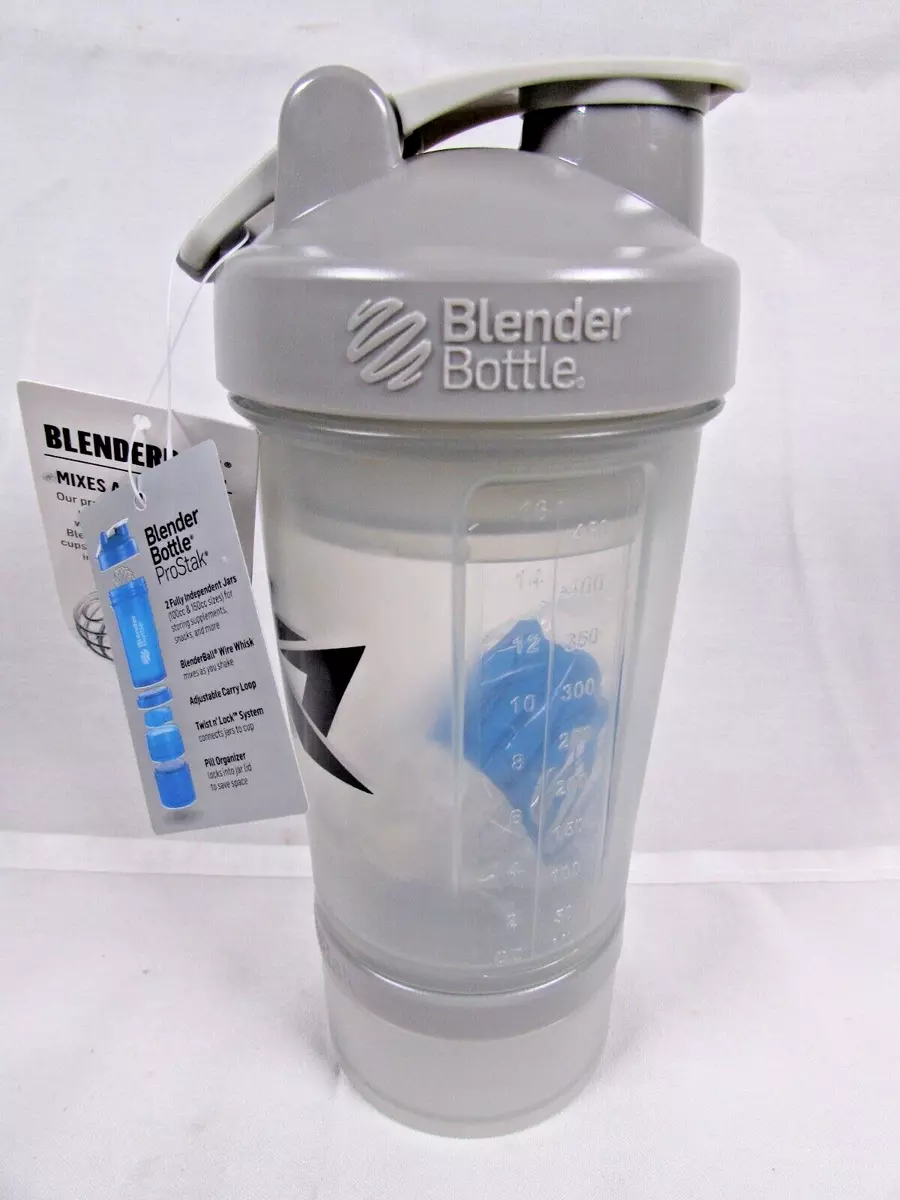 Protein shaker with blender ball, full and empty cups for sports