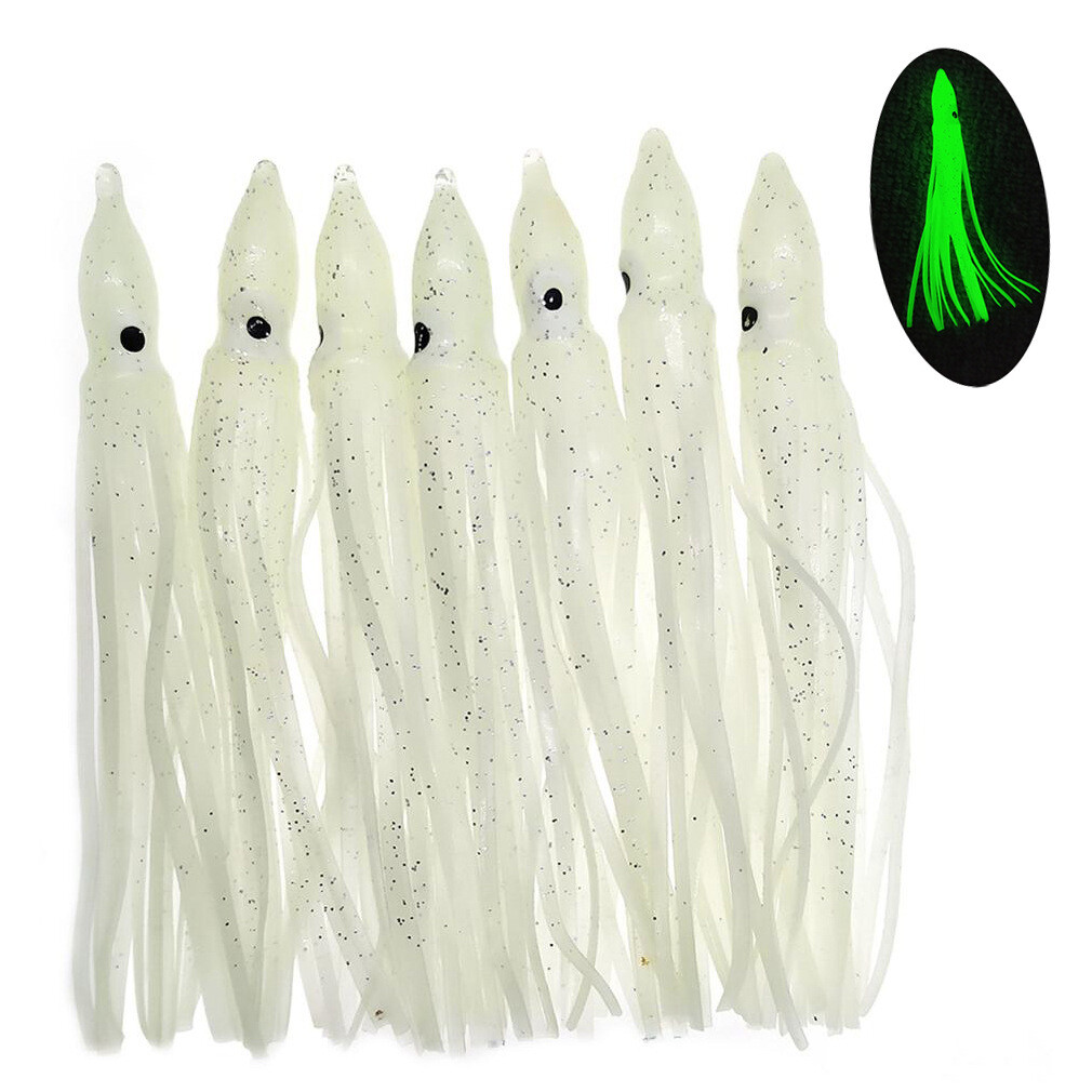 Glow-in-the-Dark Octopus Trolling Lure Soft Squid Skirt Fishing Bait