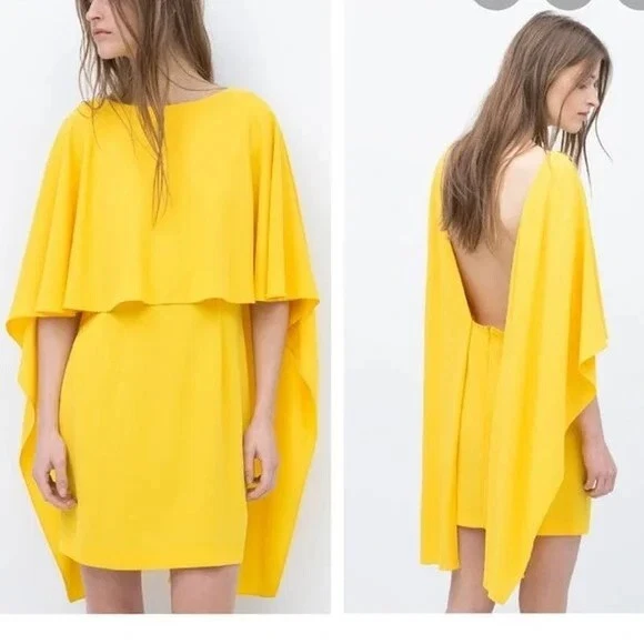 Zara yellow 2025 cape dress