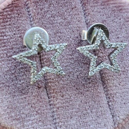 14K SOLID WHITE GOLD ROUND DIAMOND STAR STUD EARRINGS - Picture 19 of 23