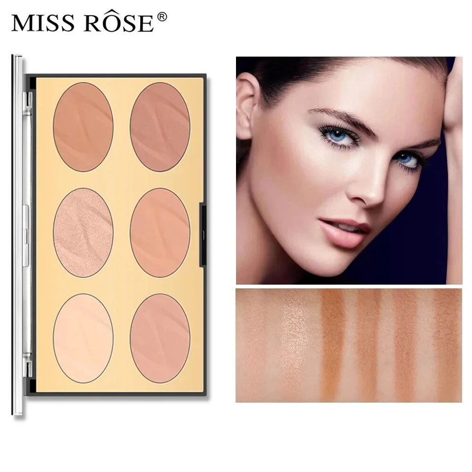 6 Color Face Contour Bronzer Shimmer Highlight 3D Brighten Shadow Powder Palette - Image 2 of 4