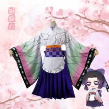 Demon Slayer Kamado Nezuko Kochou Shinobu Maid Apron Dress Kimono Costume Outfit