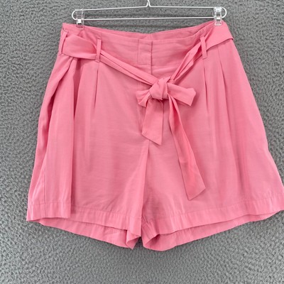 Ann Taylor Shorts Womens Extra Large Pink Paperbag Belted Pockets Pleated Casual
