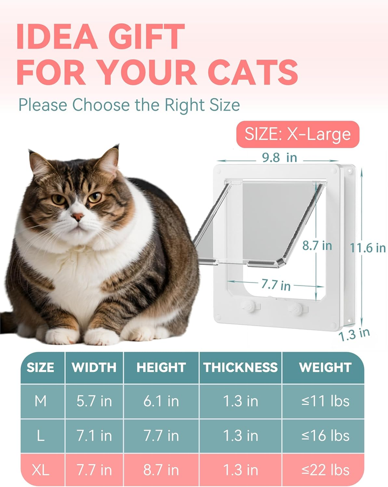 Cat Door Interior Door, Indoor Cat Doors, XLarge Pet Doors for Cats up