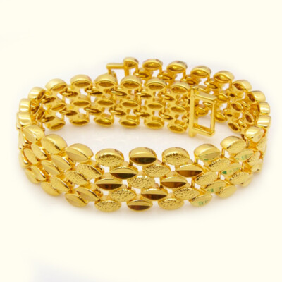 18k Yellow Gold Over Brass Small 7'' Inch Elegant Womens 16mm Link Bracelet D804