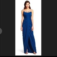 ADRIANNA PAPELL Collection Grecian Jewled Neck Gown Dress SZ 10 RUNS SMALL Blue
