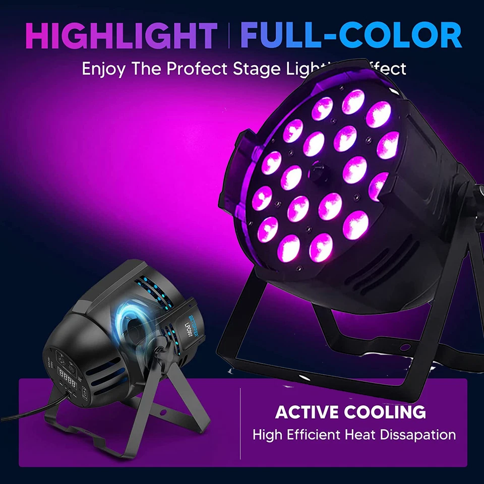 270W PAR Lights RGBW Stage Lighting 18LED DMX512 DJ Disco Party Club Show Light - Image 2 of 4