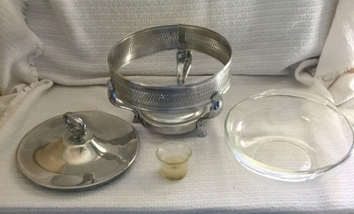 Vintage Round tall Footed DISH Food Warmer with Pyrex glass insert - Picture 2 of 5