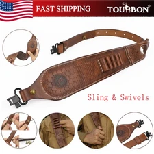 TOURBON Hunting Leather Gun Sling Swivels Rifle Ammo Carry Holder Rest Hole US