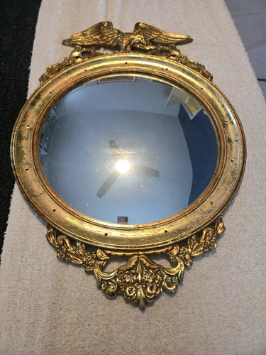 ANTIQUE HOME USA FEDERAL EAGLE BRONZE CLAD BULLSEYE WALL CONVEX ART GLASS MIRROR