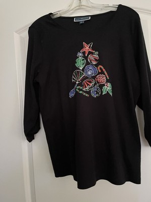 !REDUCED! Women s Xmas Blouse. Tropics Themed. Lge. By Karen Scott. Pre-Owned.