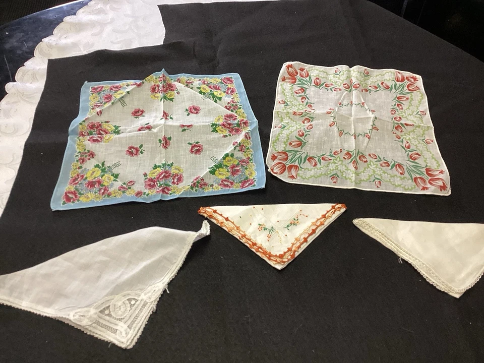 Lot of Vintage ASSORTED.  handkerchiefs 55 Total Old Ones Too - Image 4 of 4