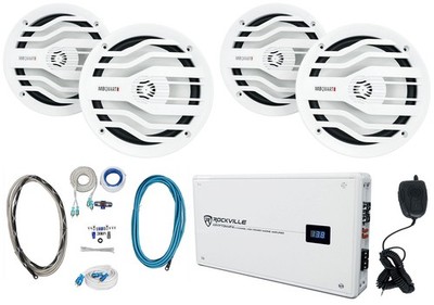4) MB Quart NK2-116W 6.5'' 120w White Marine Boat Speakers+4-Ch Amplifier+Amp Kit