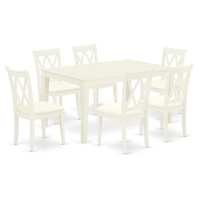 East West Furniture Capri 7-piece Wood Dining Set with Cushion Seat in White