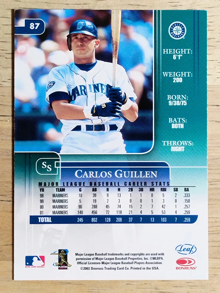2002 Leaf Rookies and Stars #87 Carlos Guillen - Image 2 of 2