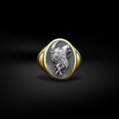 925 Sterling Silver Howling Wolf Cresent Engraving Mens Signet Ring
