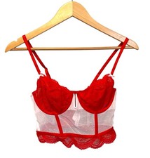 Auden Red  White Bustier Bra Corset Size Small S Valentine Underwire Lace