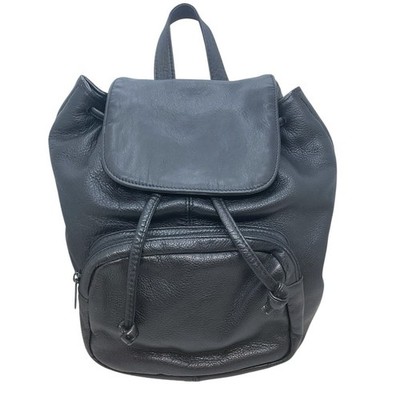 Vintage Y2K Kenneth Cole Black Leather Backpack Minimalist Travel Bag Everyday
