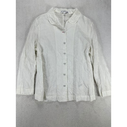 Uniqlo Ines De La Fressange White Eyelet Floral Cotton Button Up Shirt Large