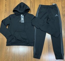 adidas Youth Set Boy's Hoodie PANTS Tracksuit Black Size 8-10/12-14/16-18/20 New
