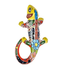 Yellow Talavera-Style Iguana Handcrafted Mexican Folk Art Ceramic Figurine