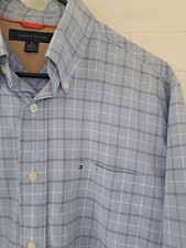 Tommy Hilfiger Men's Blue Plaid Button Up Short Sleeve Shirt Size Medium Casual