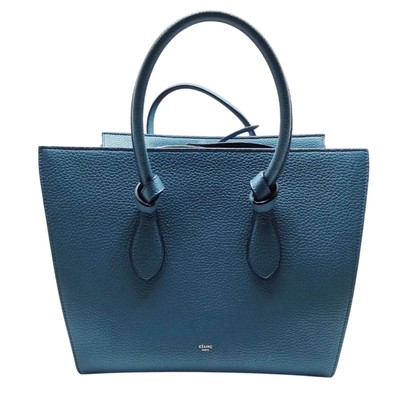 Celine Blue Grainy Leather Tie Knot Top Handle EUC