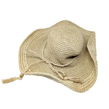 Banana Republic Woven Floppy Sun Hat 100% Paper Beaded Tie Detail Y2K
