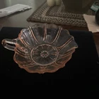 VINTAGE Pink Depression Glass Bowl Oyster Pearl Unusual Heart Shape 5” Wide X 6”