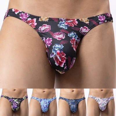 Mens Printed Thong Underwear Low Rise G String T Back Pouch Soft and Stretchy