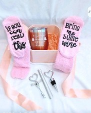 NIP Mother's Wine Box Gift Case Set Insulated Cup Metal Straw Wine Opener Socks 